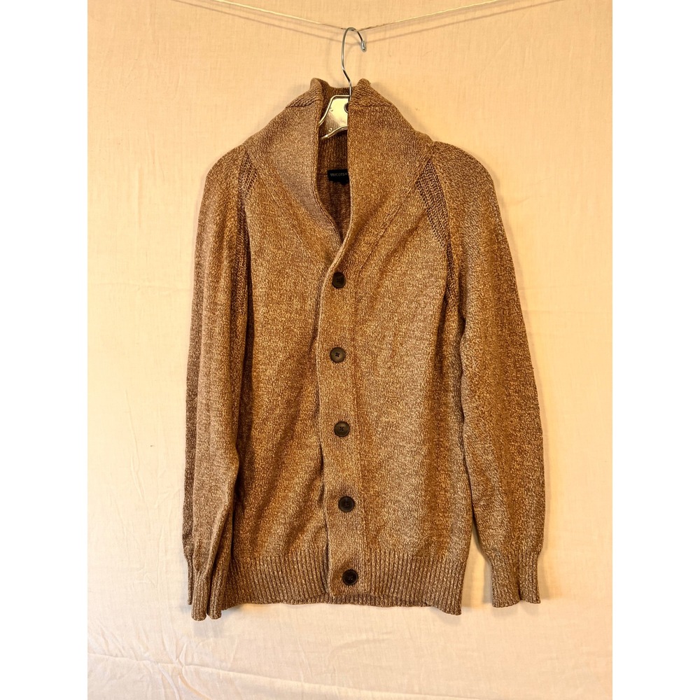 Tricots St Raphael Mens Small Brown Marled Cotton Shawl Collar Cardigan Sweater